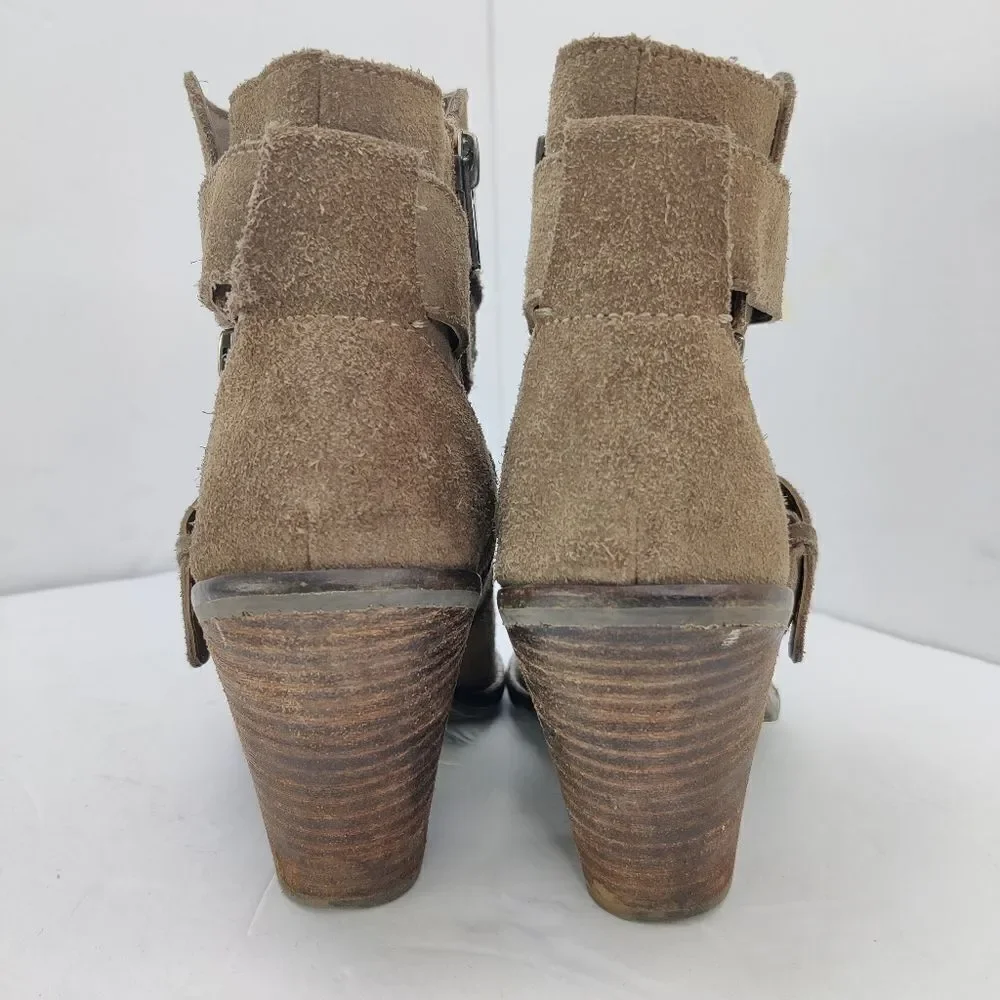Dolce Vita Suede Ankle Booties Size 6 Stacked Heel Zip Cross Strap